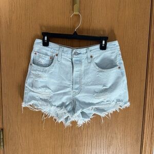 Levi's Light Blue Frayed Denim Shorts